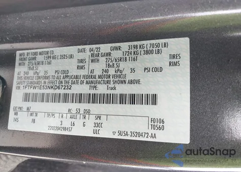 2022 Ford F-150 Xlt from USA, damaged, VIN 1FTFW1E53NKD67232